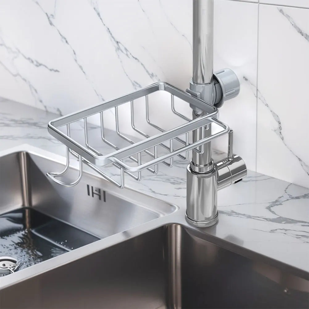 Kitchen Sink Faucet Organizer Aluminum Over Faucet Sink Caddy Organizer Multifunction Organizer Rack Work with Round Water Pipe