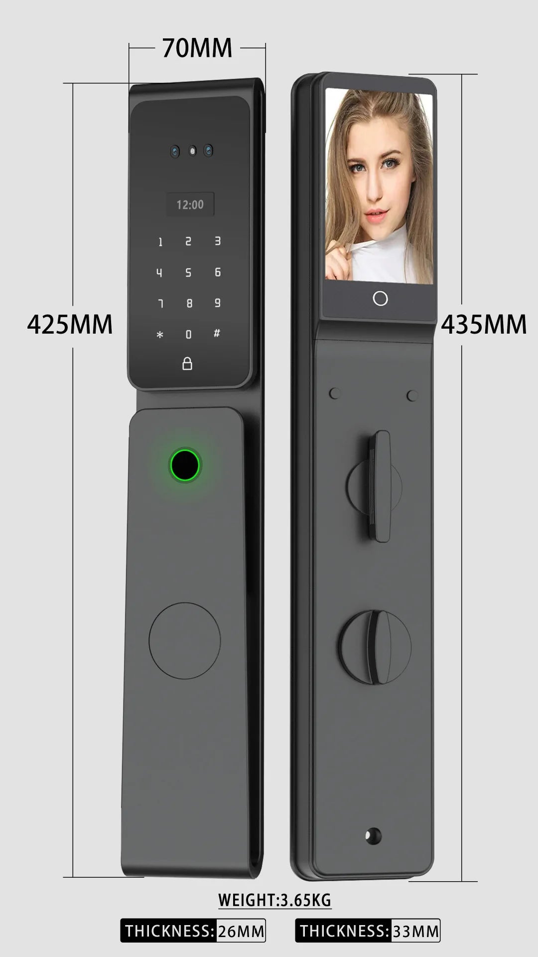 EGFirtor TUYA  APP Remote Control IC Card Electronic Smart Door Lock Waterproof  3D Face Password Fingerprint Keys Unlock Way