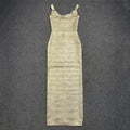 Fashionable Hot Stamping Women Spaghetti Strap Bandage Dress Celebrity Party Maxi Dresses