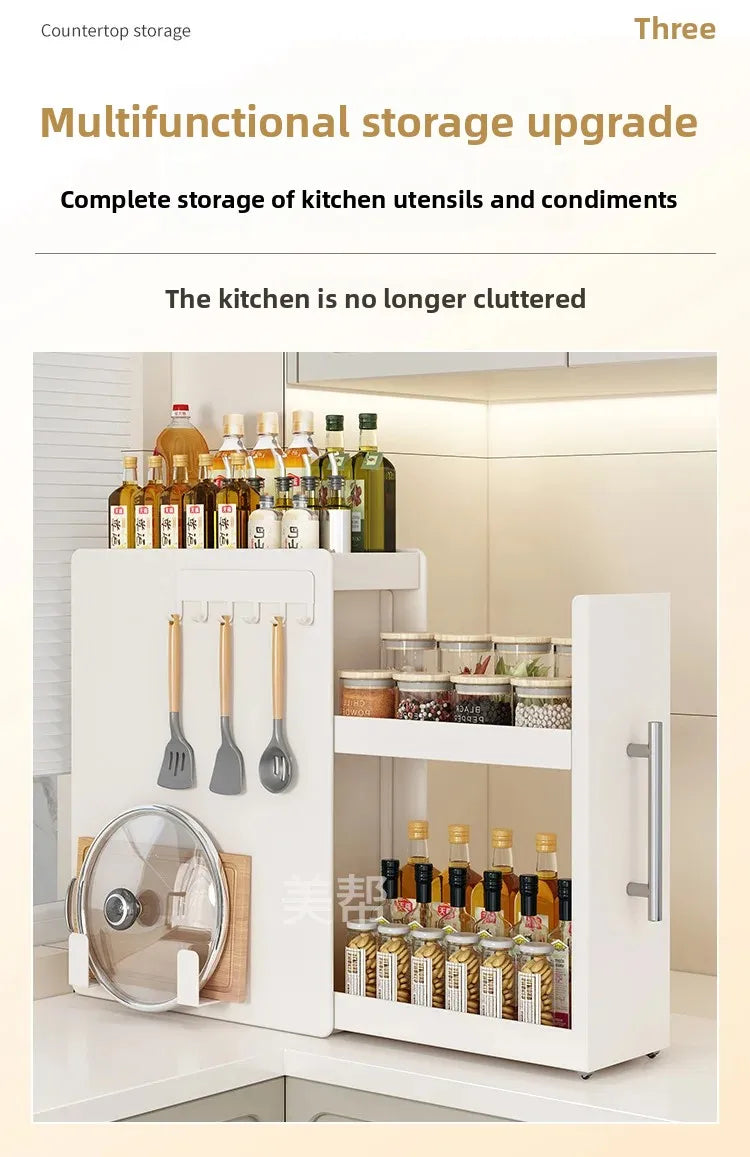 Narrow Kitchen Countertop Pull-Out Spice Rack Organizer Space Saving Shelf with 16 Magnetic Accessories Included