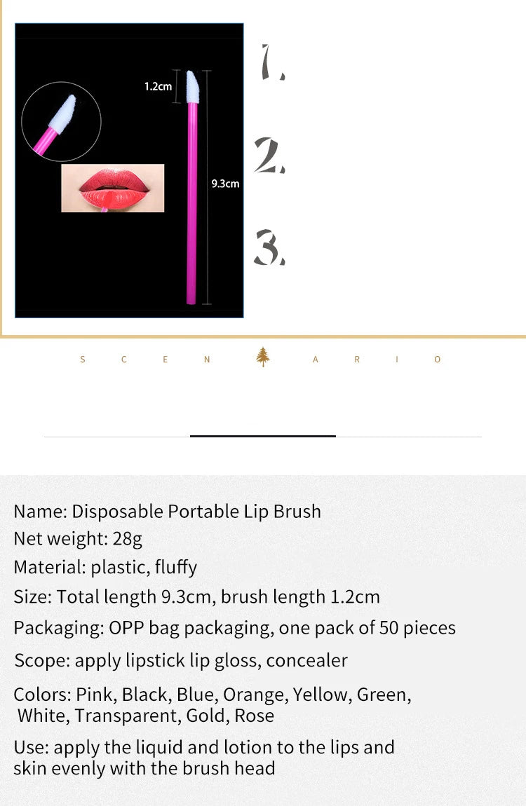 50 Pcs Disposable Lip Brush Makeup Tools Hollow Lip Wands Nylon Lip Gloss Stick Applicator Lipstick Wands Set Cosmetic Tools