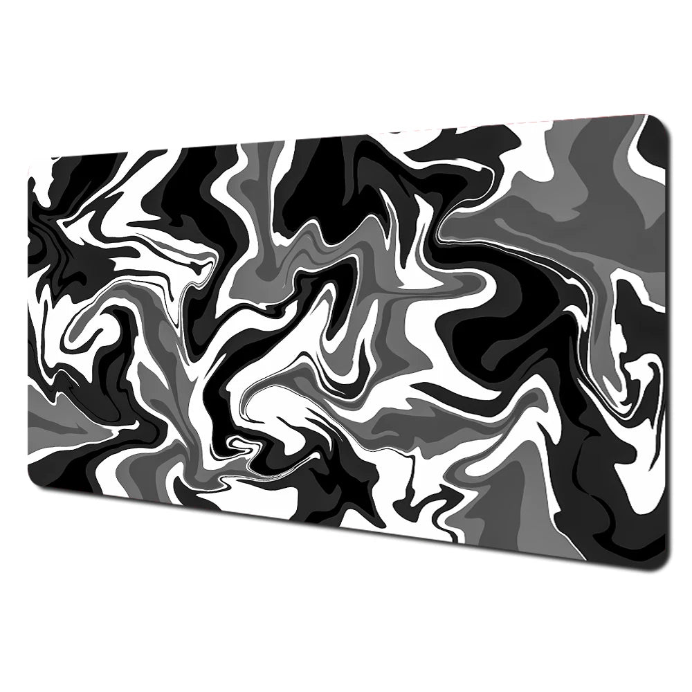 Black and Grey Abstract Art Pattern Design Mouse Pad Desk Mat with Stitched Edge Rubber Anti-Slip Gaming Mat Keyboard Mouse Pads