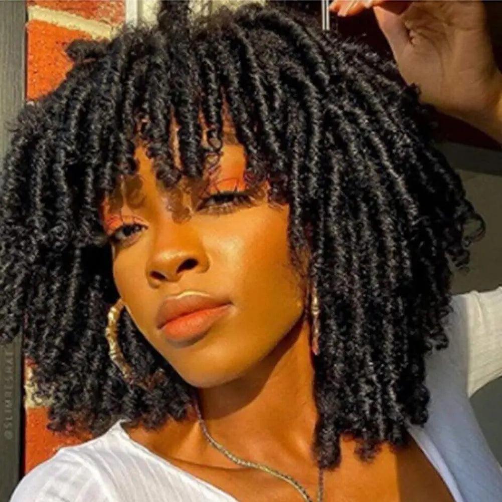 Wigs for Black Women Afro Curly Twist Wigs Braiding Synthetic Wig Heat Resistant Fiber Breathable Faux Locs Braids Hair Wigs wit