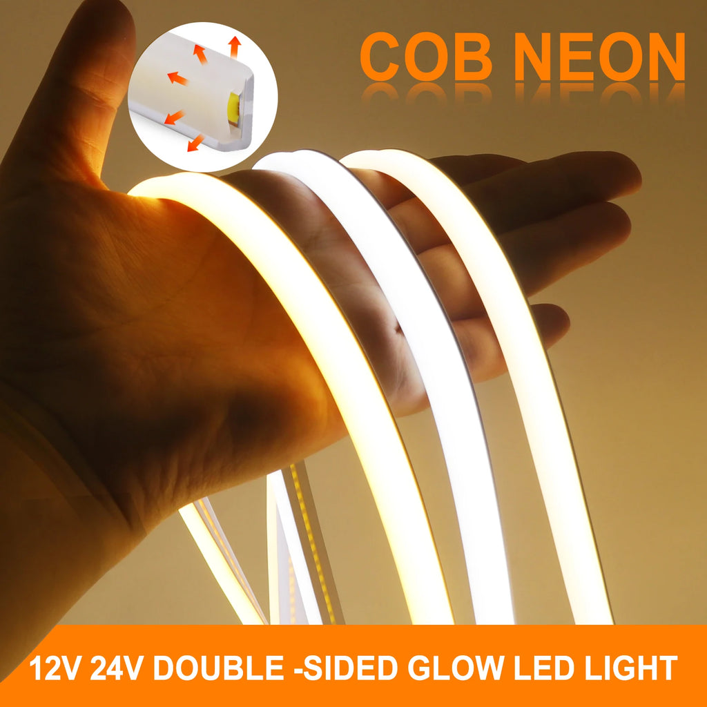 IP65 Waterproof COB LED Neon Strip 12V 24V 320Leds/M for Room Warm/Natural/Cool White Flexible Ribbon LED Light for Garden Decor