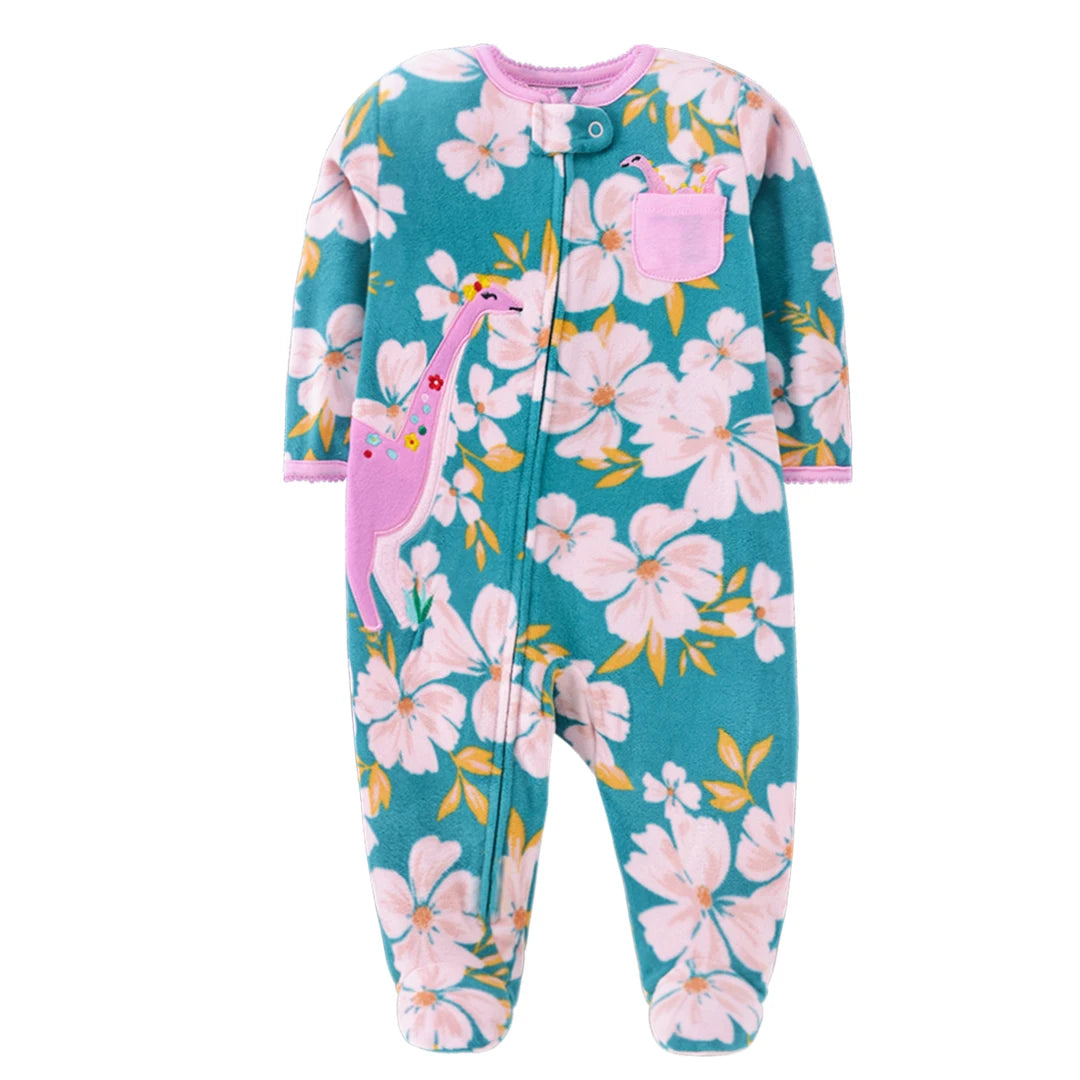 Newborn Baby Boy Girl Rompers Clothes Autumn Pajamas Zipper Fleece Infants  Baby Outfit Cartoon Jumpsuit Clothing 3-12 Months