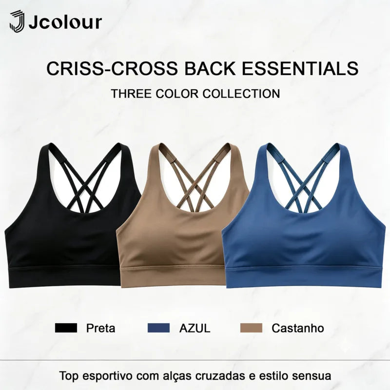 Jcolour Sports Bra, Crossed Back Straps, Fixed Pads, Breathable Fabric, Fitness Gym Top, Sexy, Comfortable, Bra