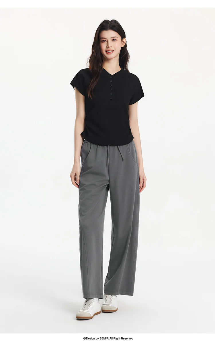 Women Pants Casual Slit Loose Curved Slim Fit Minimalist Lazy Versatile Curved Leg 2026 Summer Fashion Daily Top