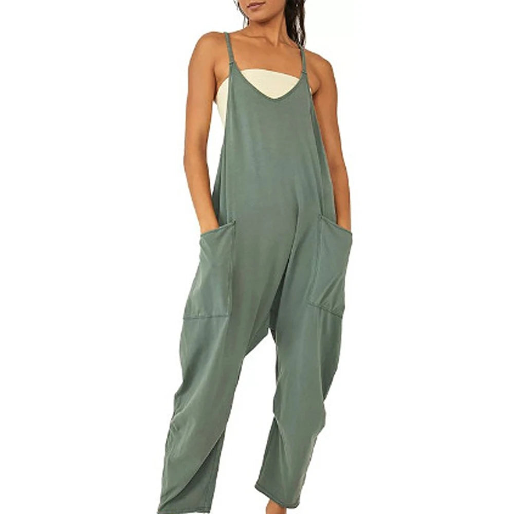 Women Casual Spaghetti Strap Sleeveless Jumpsuit Vintage Harajuku Wide Leg Loose Pants Summer Solid Oversize Overalls Rompers