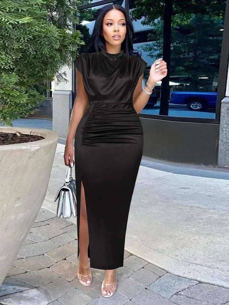 Customized Customized European and American Women's New Colored Satin Zipper Split High Grade Dress Long Floor Length Dress