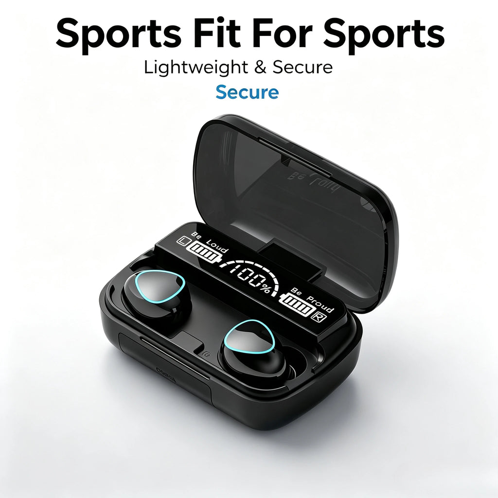 9D Stereo Surround Sound Bluetooth Earphones Sports In-Ear Wireless Headphones Featuring LED Digital Battery Display