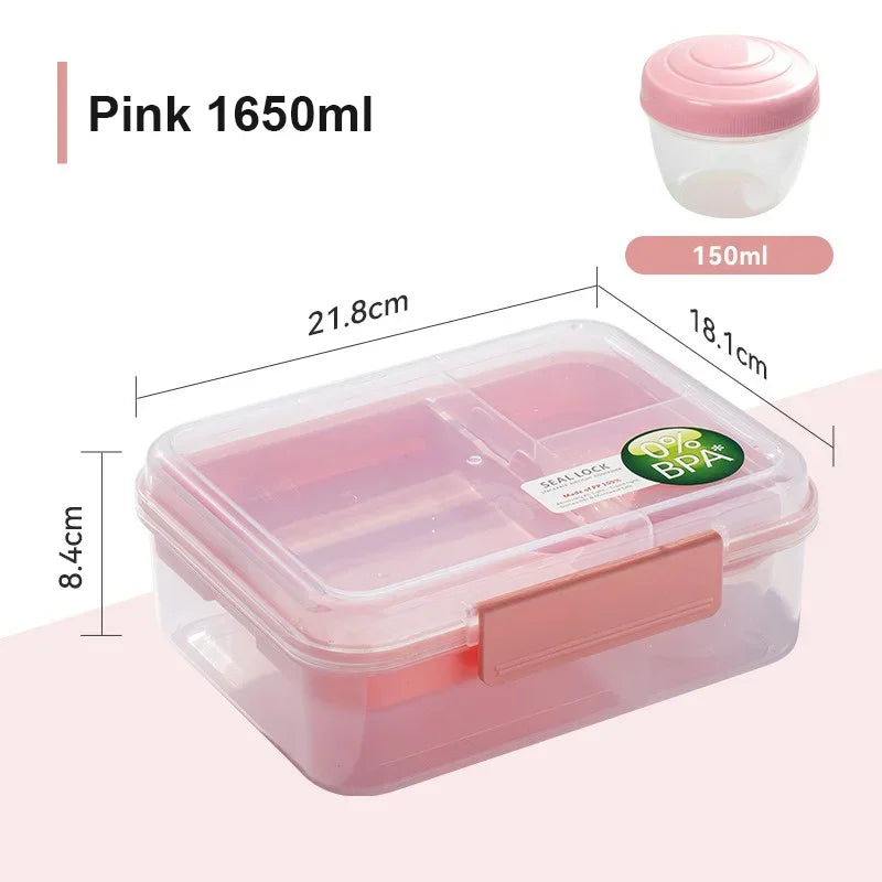 Lunch Box Portable Microwave Lunch Containers Sealed Salad Box Picnic Food Storage For Adult/Kid/Toddler 4 Compartment Container