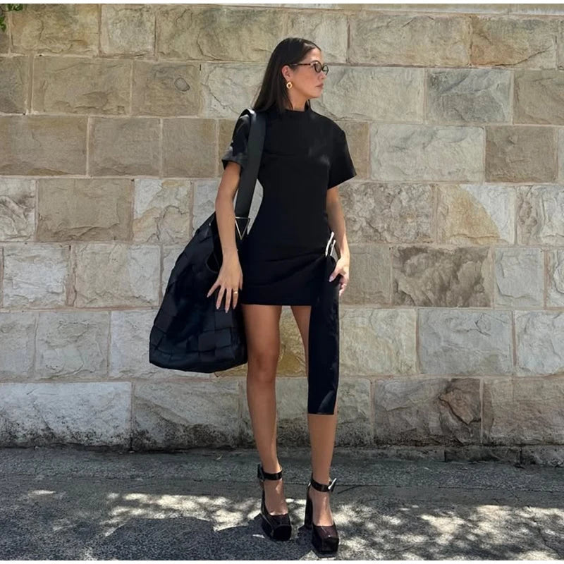 Elegant Mini Dress Woman Ribbons Slim O-neck Short Sleeve Above Knee Dresses Female Spring Summer Party Robe Lady High Street