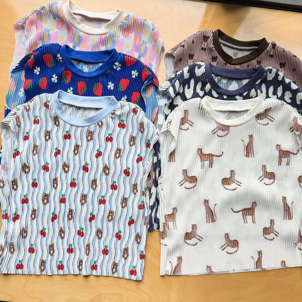 2026 New Infants Kids Matching Clothing Set Cartoon Print Pleated 2 Pieces Suit Tank Top Trousers Soft Loose Streetwear Homewear