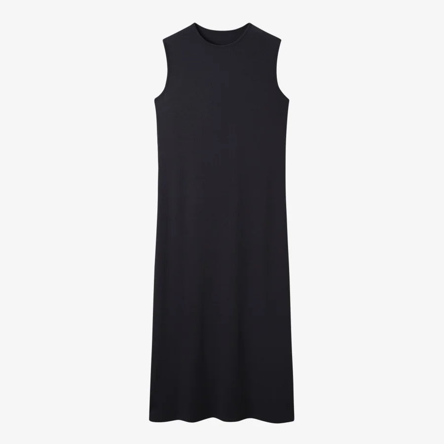 AS AW25 new design ribbing cardigan with denim collar + sleeveless maxi dress matching set for woman clothes