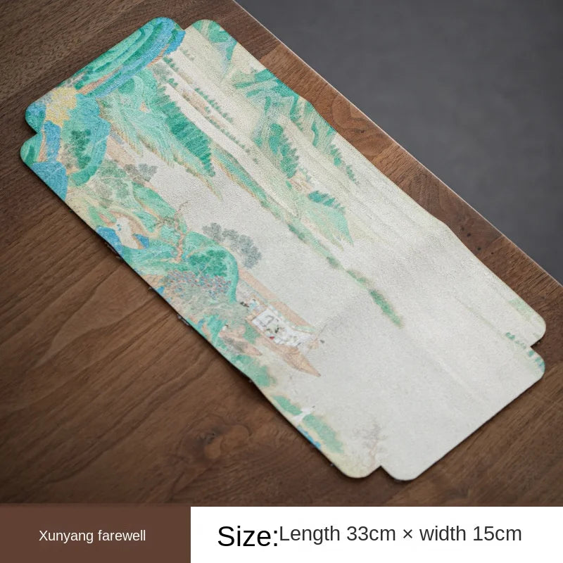 Deerskin Velvet Ancient Painting Tea Towel Strong Absorbent Retro Style Double-Sided Towel Chinese Tea Ceremony Tea Napkin