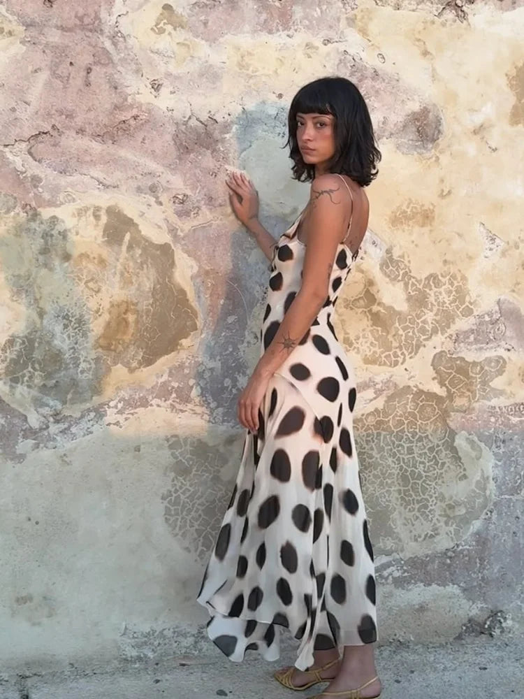 Trendy Slip Dress Animal Print V-neck Sexy  High Slit Fit Maxi Women Dresses Party Stylish Retro Summer Beach Street Outfits Y2k