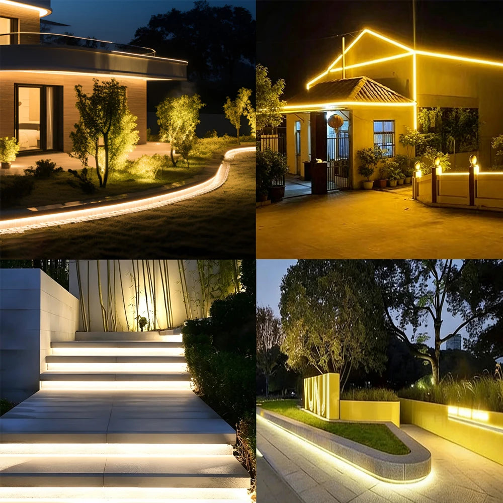 Solar Neon Light Strip 24V COB Waterproof IP68 Flexible LED Tape Red Green Blue Warm White 320LED/m High Density Linear Lighting
