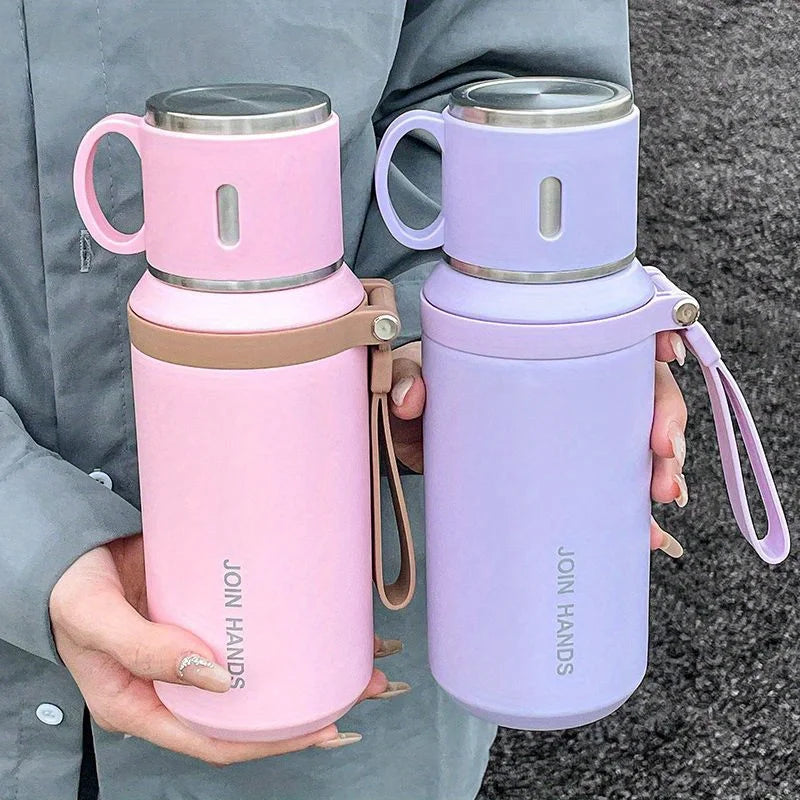 316 Stainless Steel Insulated Water Bottle with Cup Portable Vacuum Flask for Outdoor Activities Handheld Tumbler Keep 24Hr Cold