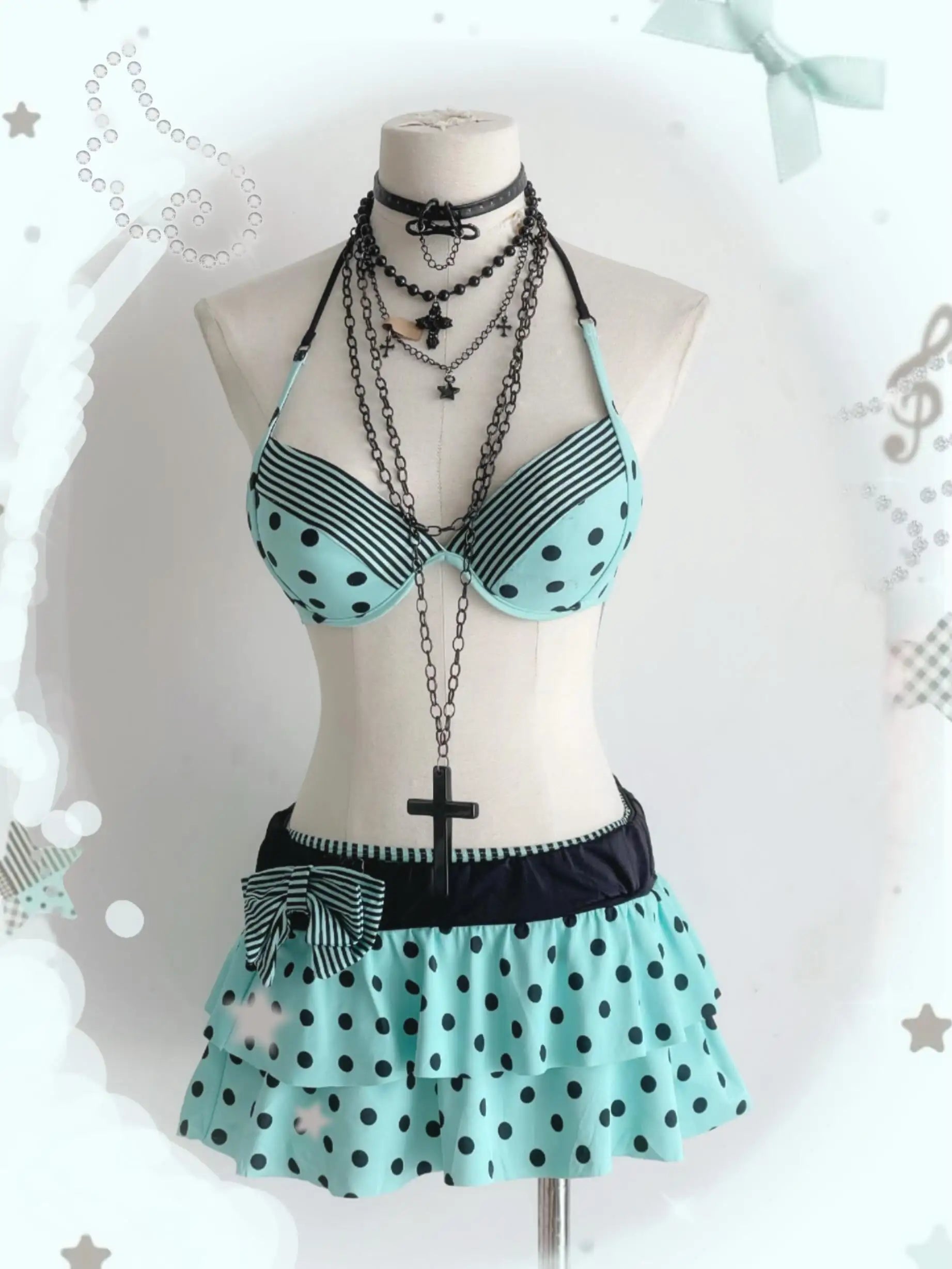 2026 new summer retro polka dot striped bikini set, short skirt, swimsuit, Y2K sweet and spicy girl swimsuit, beach vacation ins