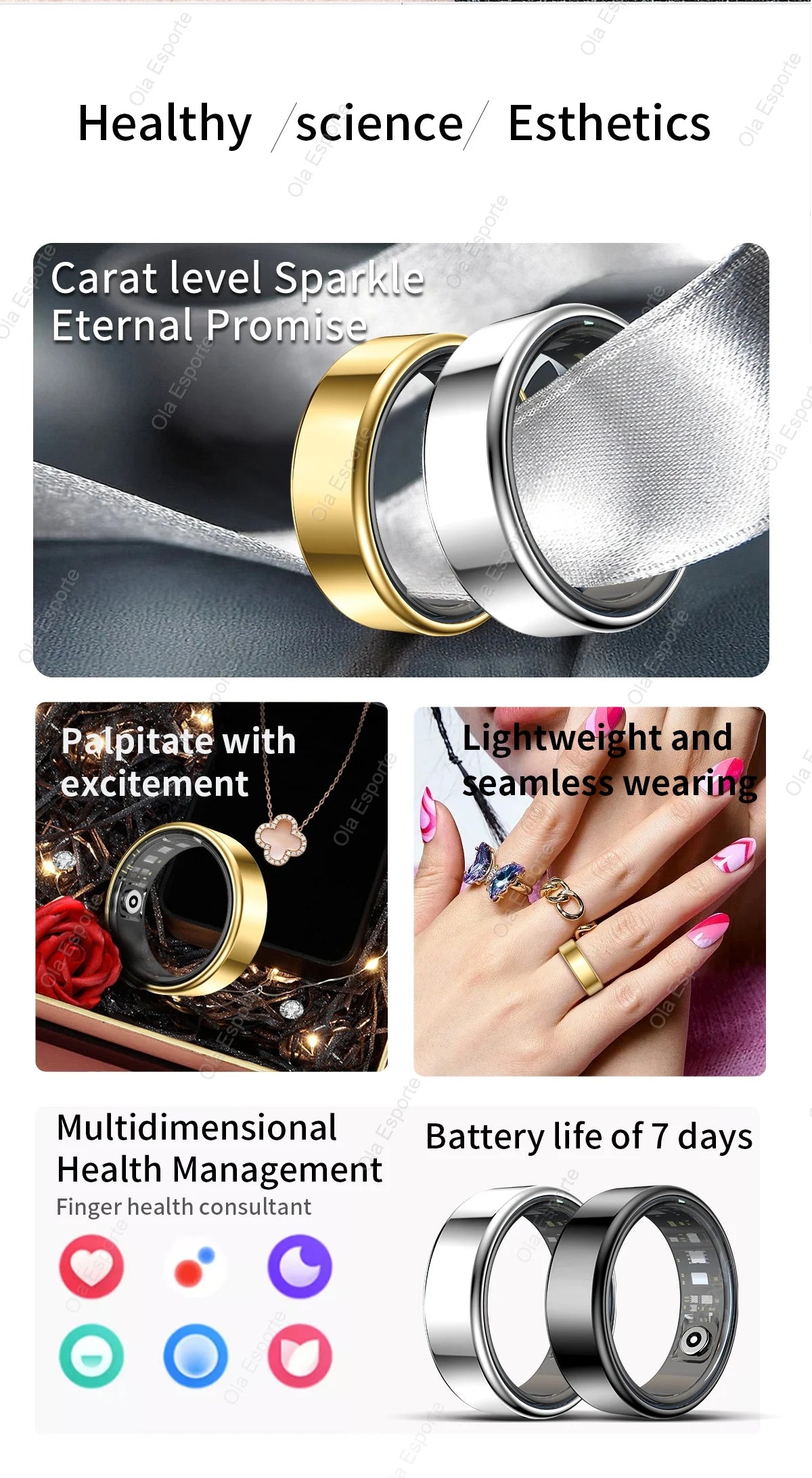 2026 New Smart Ring Men Women, Heart Rate Blood Oxygen and Sleep Monitor Smartring IP68 & 5ATM Waterproof, Multi-sport Ring R11C