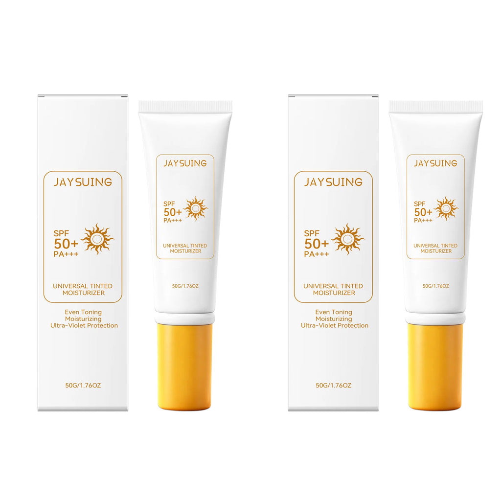 Jaysuing Tinted Sunscreen Spf 50 Anti UV Protection Waterproof Even Skin Tone Matte Finish Summer Outdoor Tinted Moisturizer 50g