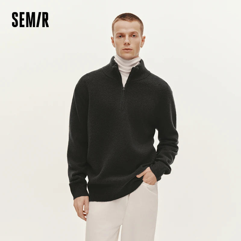 Semir Knitted Sweater Men Winter Half-Open Placket High Collar Wool Blend 2025 New Basic Pullover Men's Clothing