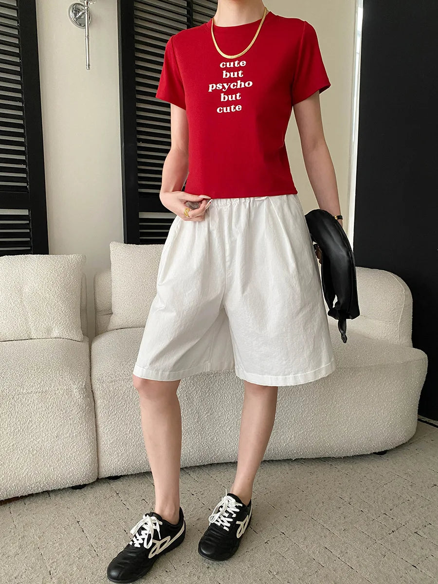 Summer women's relaxed loose wide leg A-line casual shorts versatile