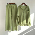 Women's 2-piece set 2026 Spring Autumn New Long sleeved Cotton linen Shirt top+High waisted loose Pants Comfortable Casual Sets