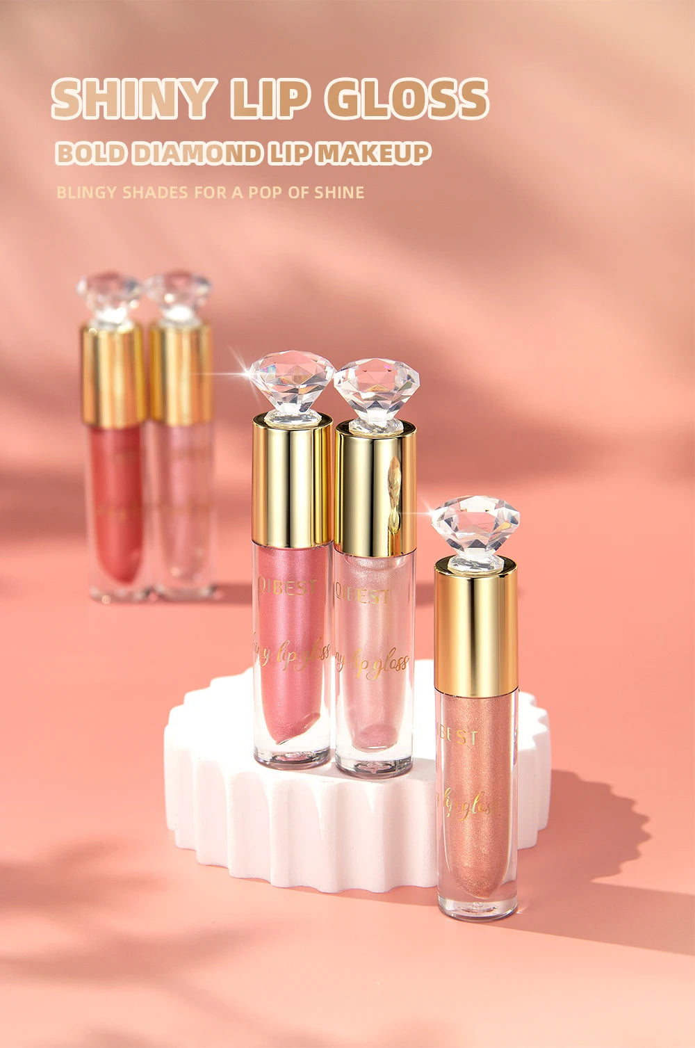 QIBEST Diamond Glitter Lipgloss Hydrating Lasting Pearlescent Metallic Liquid Lipstick Moisturizing Shiny Lip Glaze Cosmetics