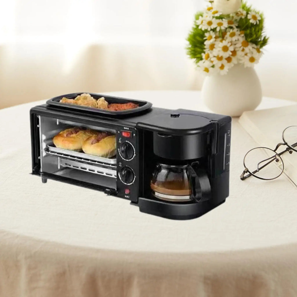 3 in 1 Breakfast Machine Includes Coffee Maker Convenient Toaster Oven with Timer Breakfast Maker for Egg Bread Sausages