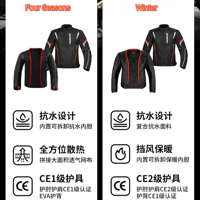 MOTOWOLF Men Motorcycle Riding Jacket Removable Waterproof Thermal Liner Windproof Anti‑Fall Motorbike Touring Racing Coat