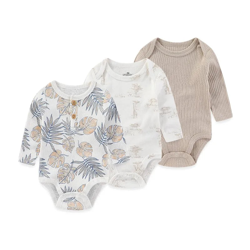 100% Cotton Jumpsuits 3Pieces Newborn Baby Boy Clothes Cartoon Bodysuit Print Long Sleeve Baby Girls Clothes 0-12M Spring Autumn
