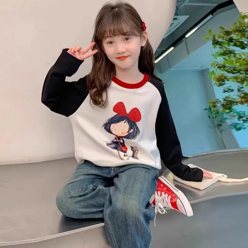 Cotton Kids T-shirt T-shirts Girl Long Sleeve Girls 2025 Children's Clothing Clothes From 11 12 Years Old 8 Spring Autumn Korean