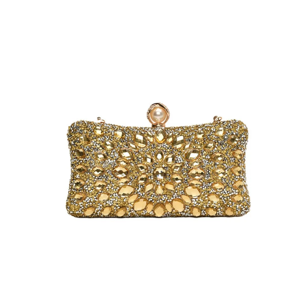 Portable Shiny Evening Banquet Bag Sequin Bling Crystal Colorful Rhinestone Shoulder Bag Handbag Purse Chain Crossbody Bag Women