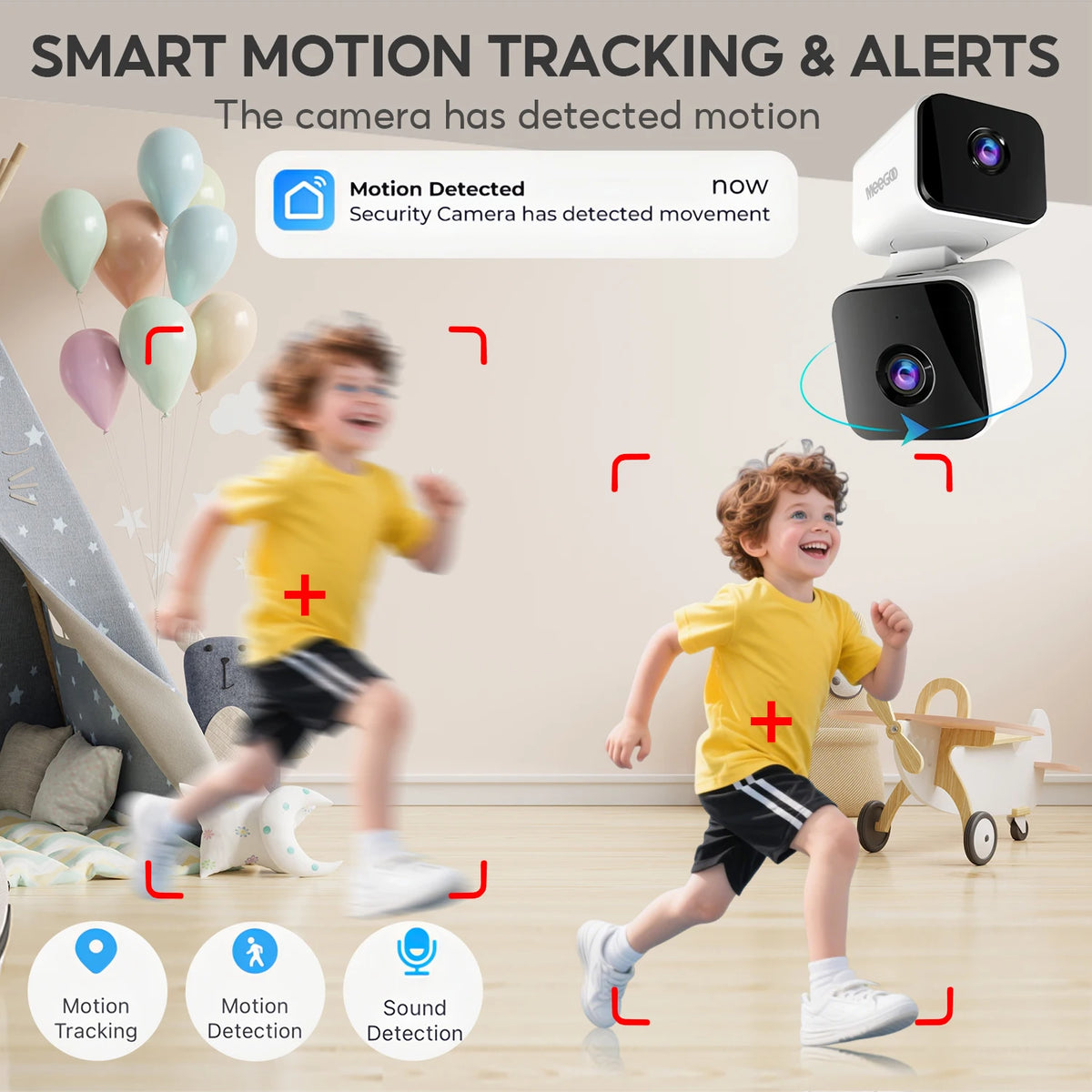 MeeGoo JS-G08 4MP WiFi Pan-Tilt Camera, Single-Lens, AI Night Vision, Two-Way Audio, Motion Detection, Person Tracking, Smart Pu
