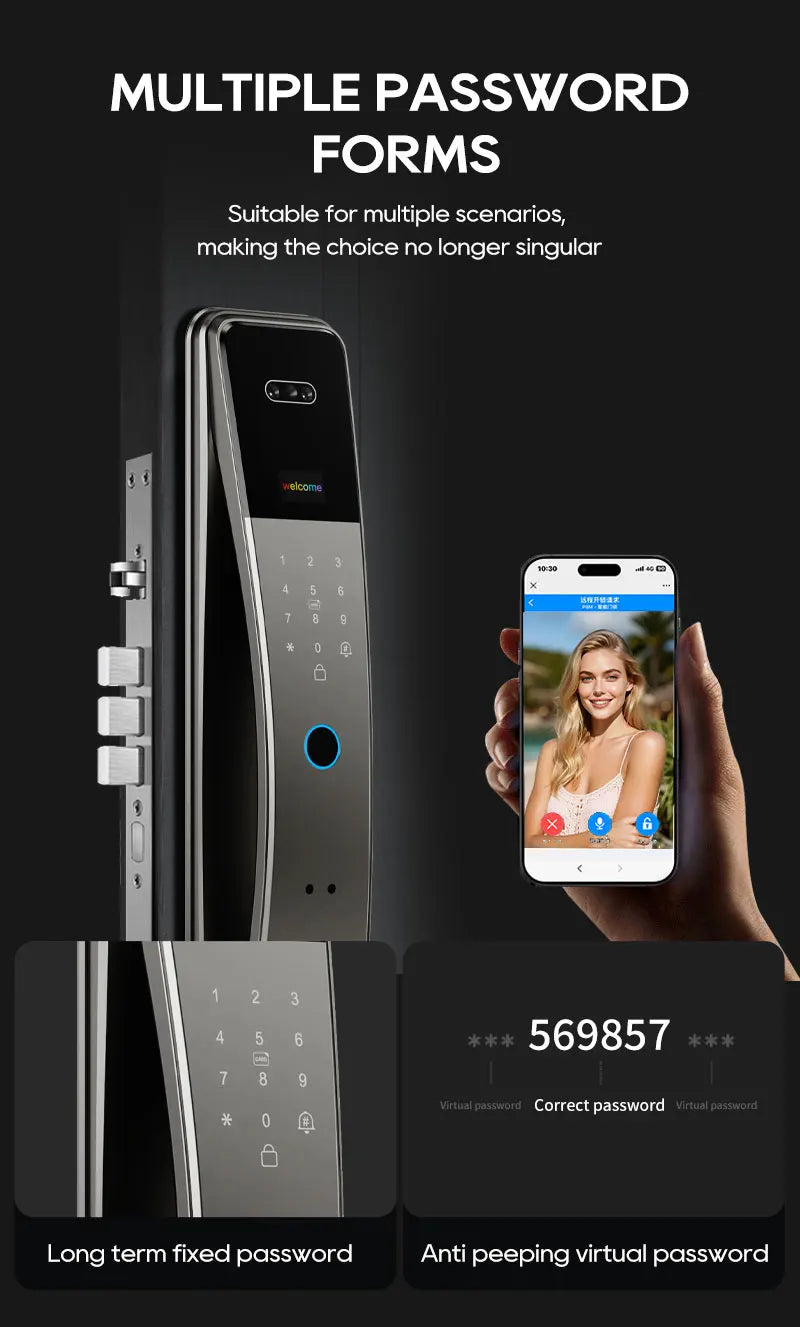 SANKESONG Tuya Smart 3D Face Door Lock Security Camera Monitor Intelligent Fingerprint Password Biometric Dual Battery