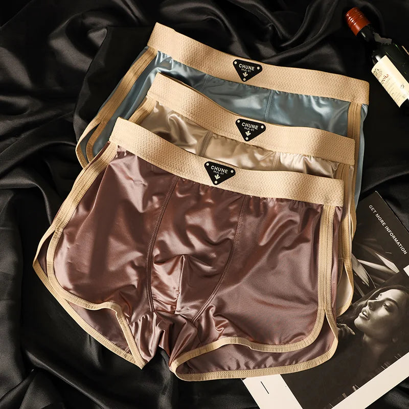 1/3 PCS Men's Luxury Satin Ice Silk Shorts Boxers Hygroscopic Breathable Double-layer Silk Crotch High Elastic Underpants