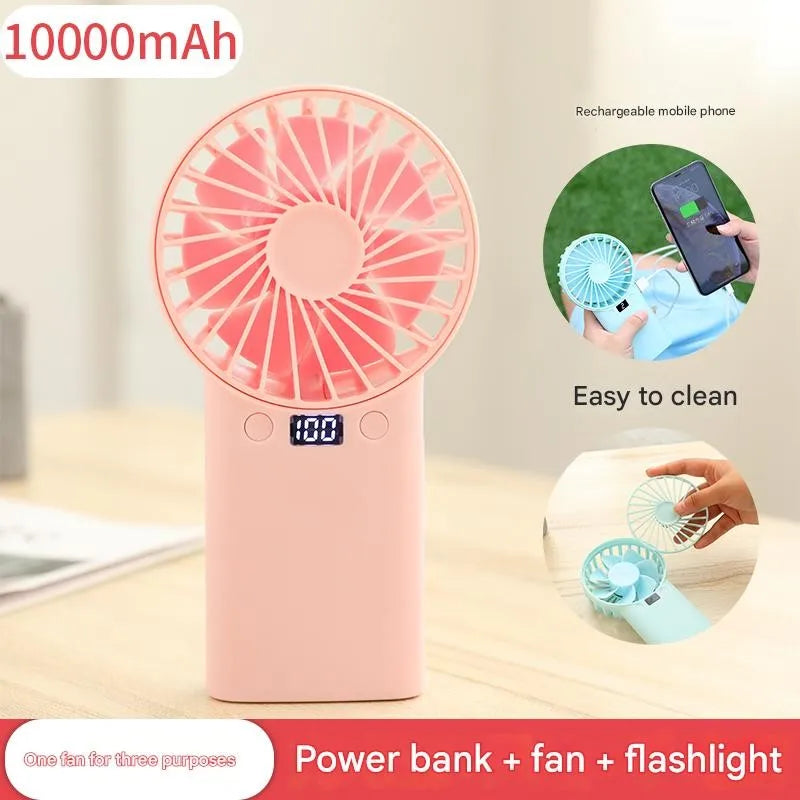 Large capacity battery: 10000mAh fan, power bank, usb battery, strong wind power, mini, handheld, desktop, portable, silent