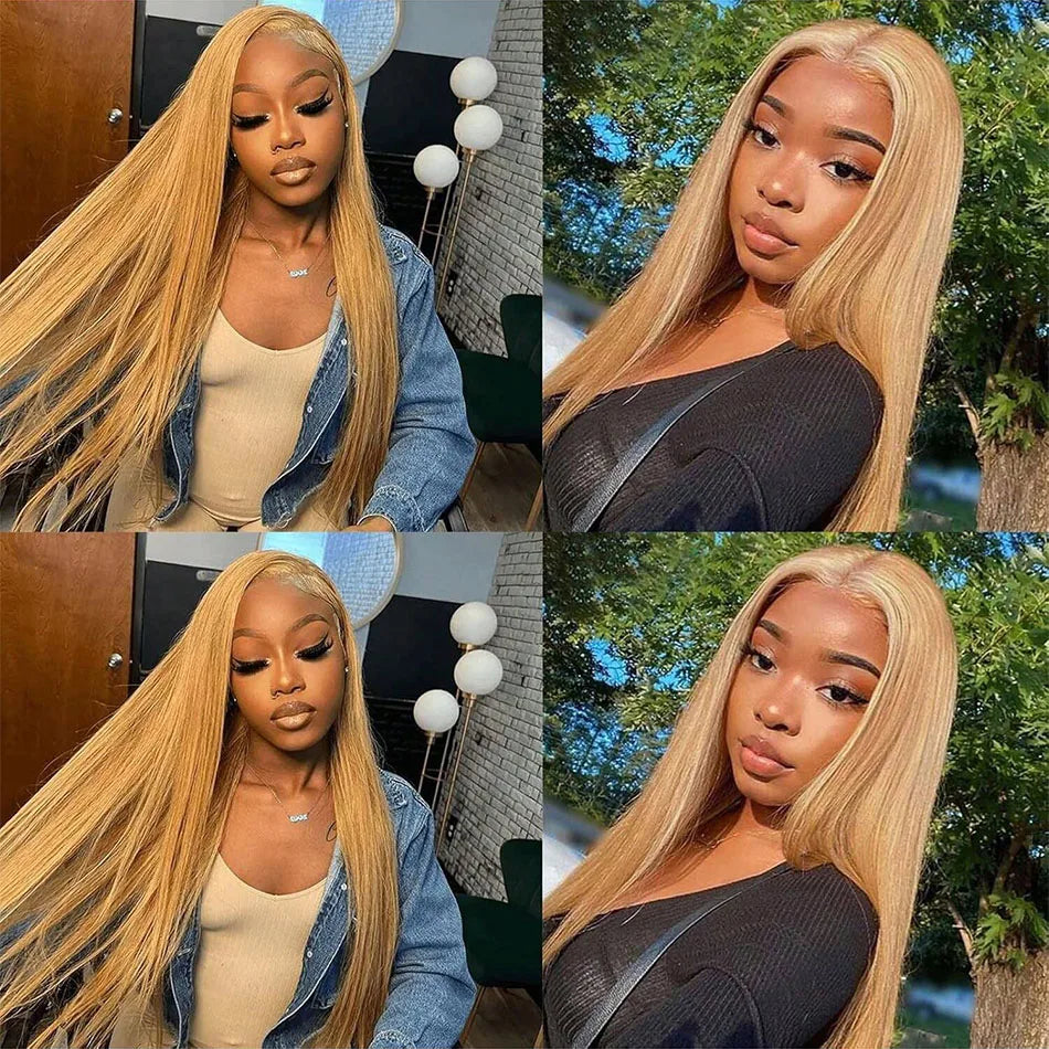 200 Density 27 Honey Blonde HD Lace Frontal Human Hair Wig 13x4 HD Transparent 30 Inch Straight Hair Lace Front Wig Pre-Plucked Pre-Trimmed Lace Frontal Wig