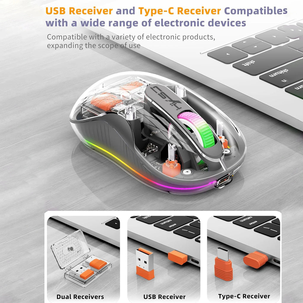 New HXSJ M333 Transparent Mouse Wireless Three-mode Magnetic Suction Mute Rechargeable Mouse For Tablet PC Notebook