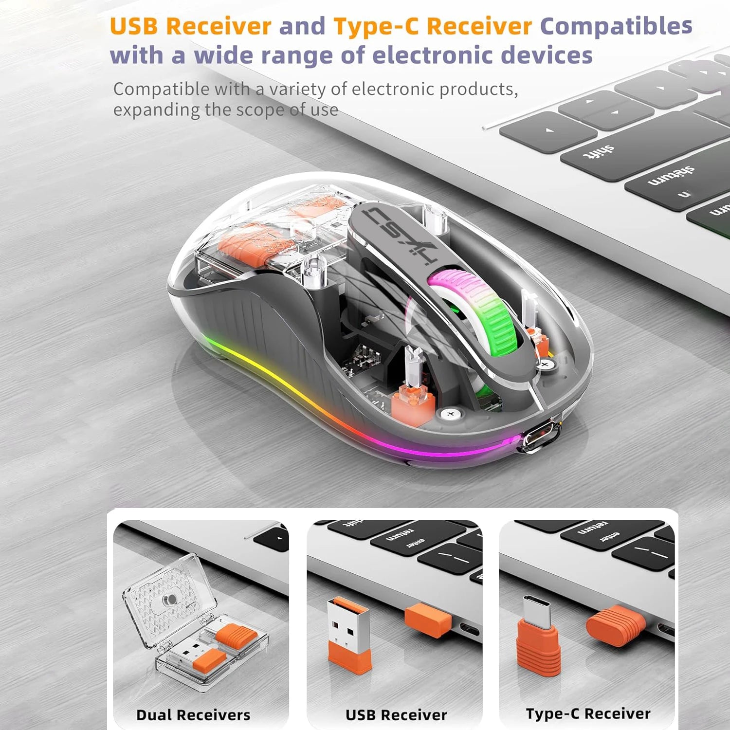 New HXSJ M333 Transparent Mouse Wireless Three-mode Magnetic Suction Mute Rechargeable Mouse For Tablet PC Notebook