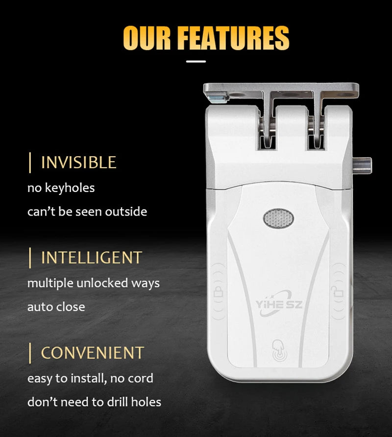 YiHESZ Fingerprint Password Door Lock 433Mhz Remote Control Smart Lock Dual Motor Backup Battery System Deadbolt Lock Wafu 026