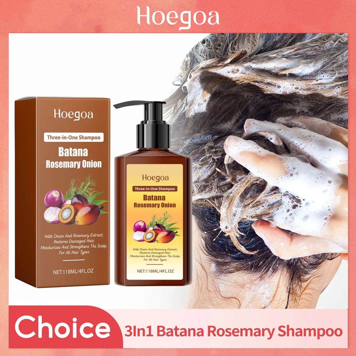 3in1 Batana Rosemary Shampoo Hair Growth Anti Loss Soothing Scalp Deep Cleansing Strengthen Hair Root Repair Nourishing Shampoo