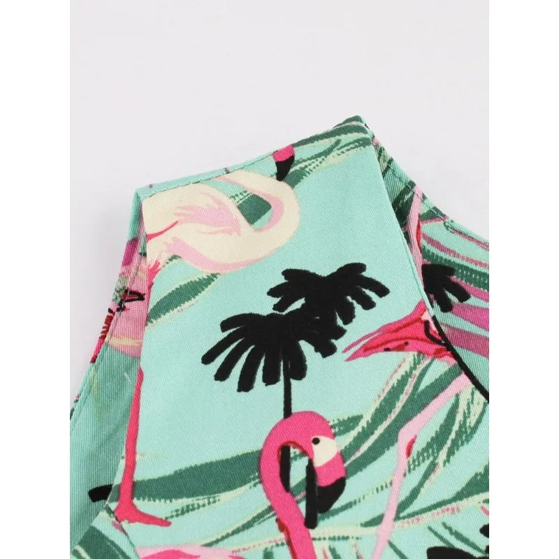 Flamingo Print High Waist Pinup Retro Dress S to 4XL 95% Cotton Women O-Neck Sleeveless Summer 50s Vintage Dresses women dress