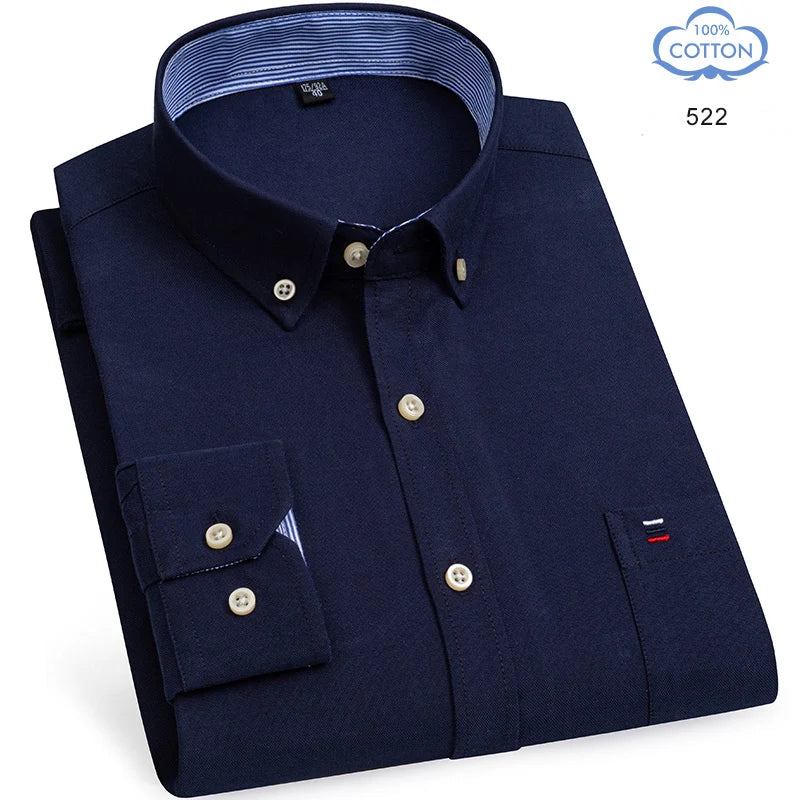 100% Pure Cotton Oxford Shirts for Men Long Sleeve  Plaid Shirt Striped Male Shirt BusinessTartan  Red Shirt Men Designer Shirts