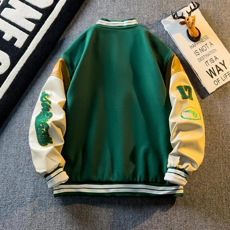 Casual Letter Embroidered Baseball Jacket Men's Women's Loose Fit Comfortable Outerwear Fashionable Preppy Style Spring Autumn