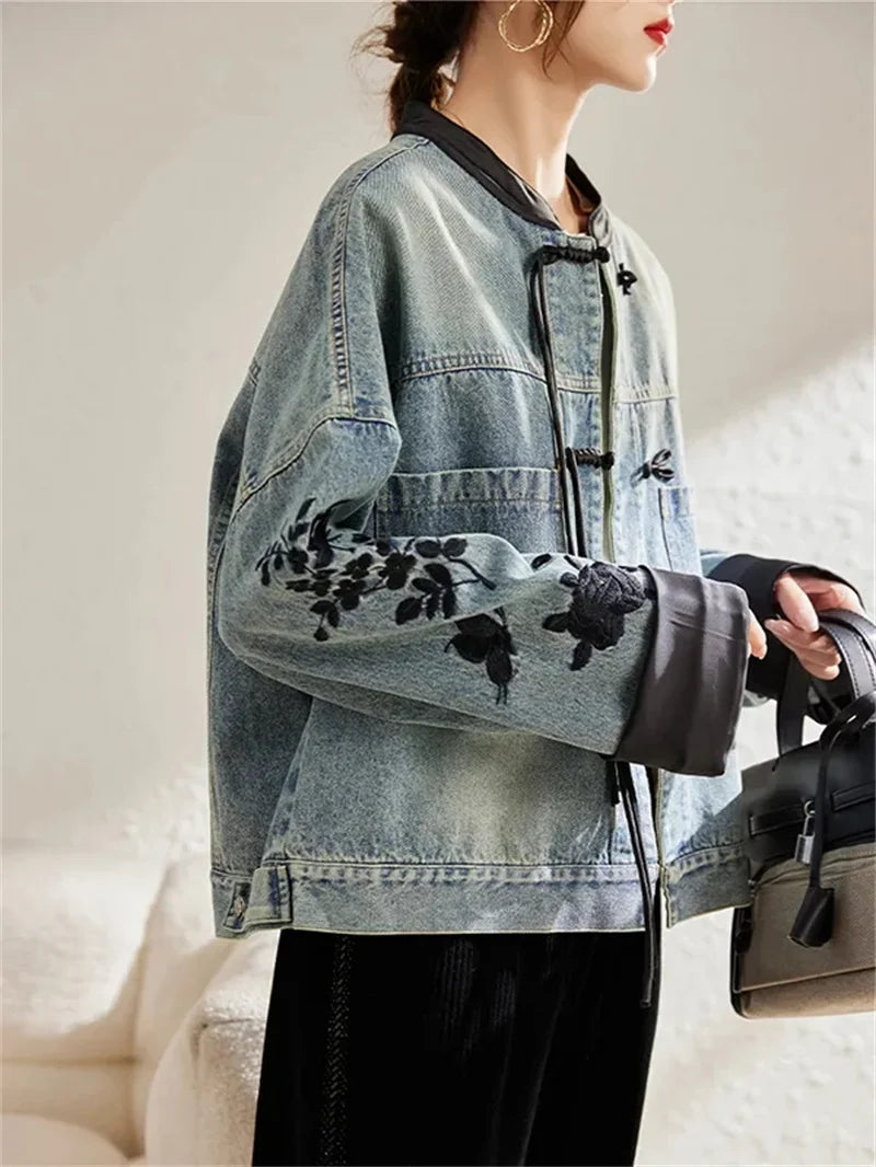 Denim Jacket For Women in Spring and Autumn 2024 New Embroidered Chinese Style Fashion Versatile Denim Clothing High-end women's