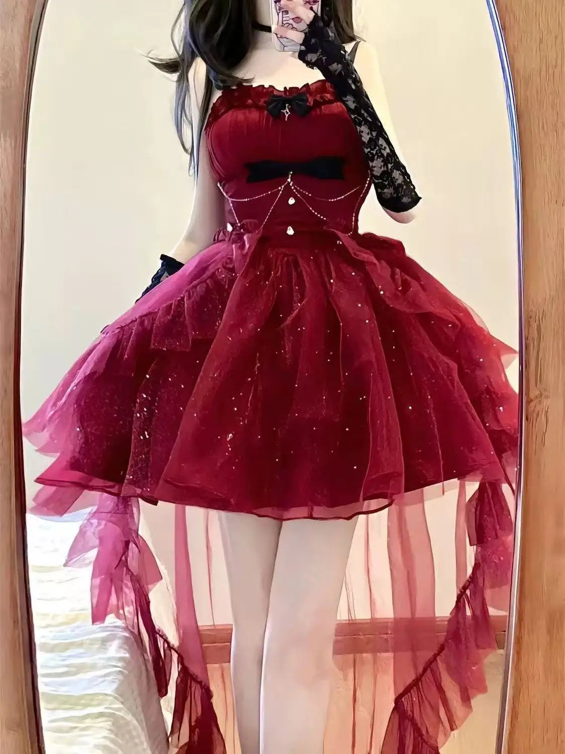 Gothic Y2k Sling Dress Women Harajuku Retro Tulle Ruffles Trim Christmas Party Outfit Grunge Aesthetic Sleeveless Elegant Wear