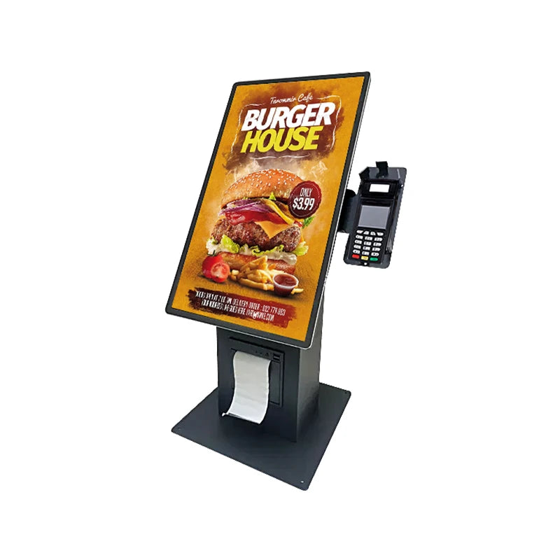Desktop vertical 15.6 21.5 touchscreen POS end point self checkout kiosk with printer QR code scanner