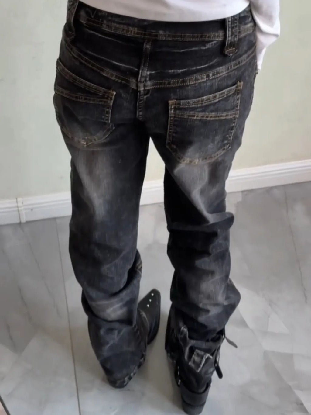 Women's Dark Academia Low Rise Stacked Jeans American Retro Denim Pants Y2k Abi Designer Skinny Jeans Harajuku Japanese Goblin